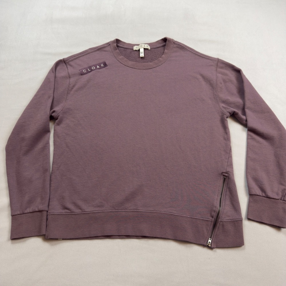 Cloak Men's Side Zip Crewneck Sweatshirt‎ Purple Mauve Cotton Blend Size Med